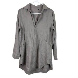 Foxland Linen Pocket Tunic Beige V-neck Size M/L Coastal Beachy